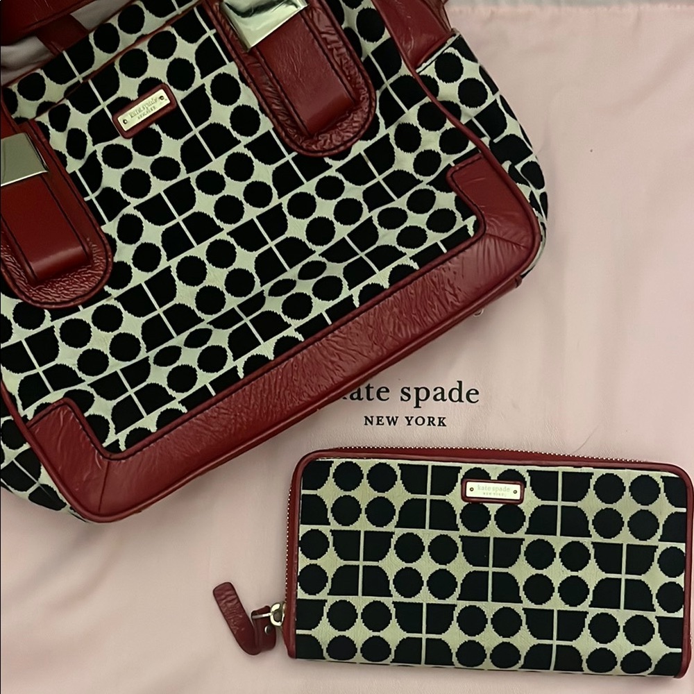 Kate Spade Red and Black Wallet with Geometric Design